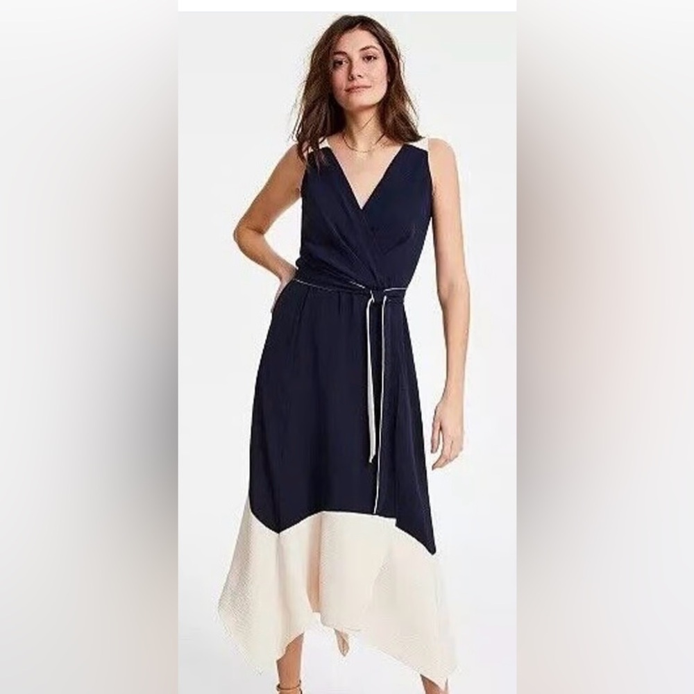 DKNY Navy and Cream High Low Dress
